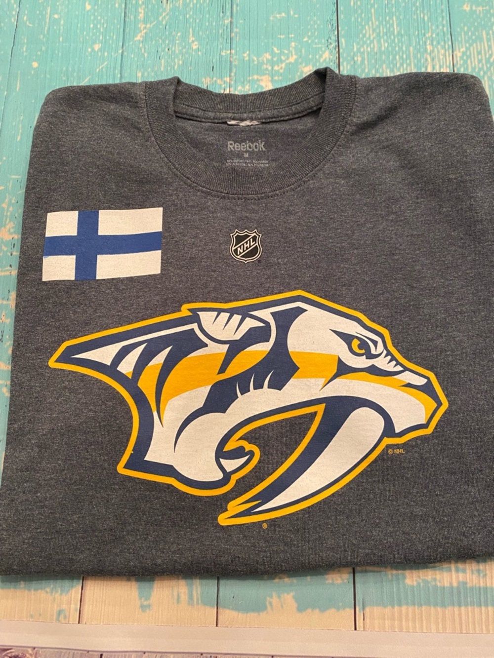 Reebok Nashville Predators Navy Gray Tee with Yellow & White Logo